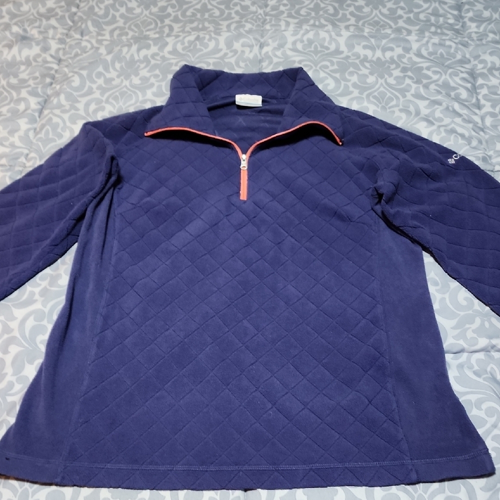 Navy Quilted Pullover with Pink Zipper